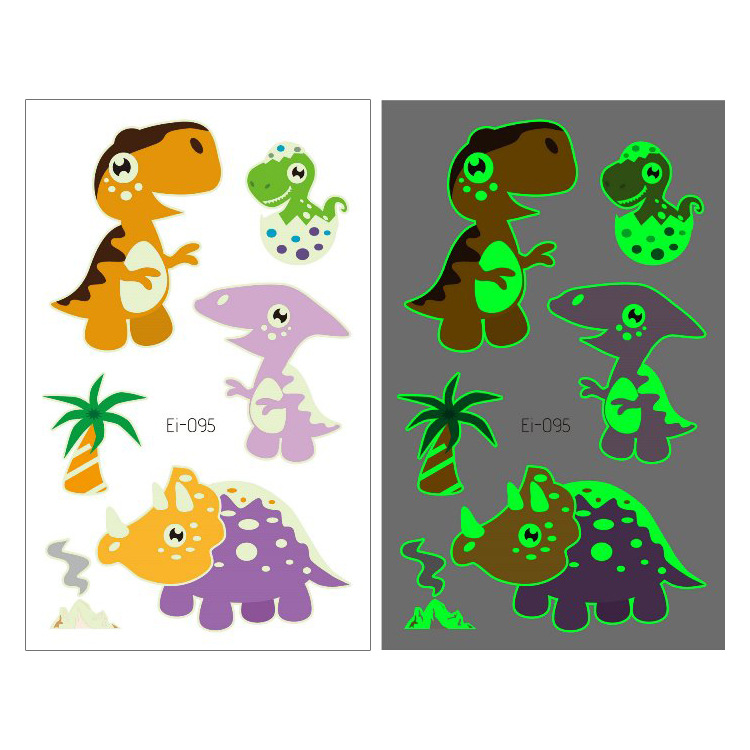 Suministro transfronterizo nuevo dinosaurio luminoso tatuaje pegatinas niños dibujos animados diversión pegatinas luminosas pegatinas temporales del tatuaje