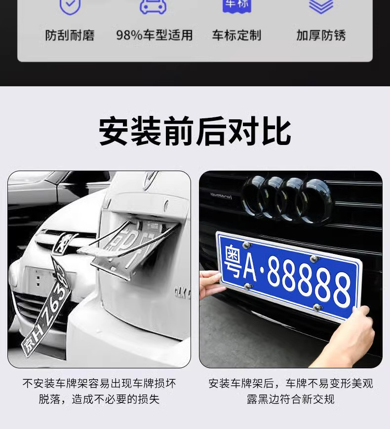 Double-Layer License Plate Frame Aluminum Alloy Protective Frame Plug-In Anti-Breakage License Plate Frame Byd Blue License Plate Holder