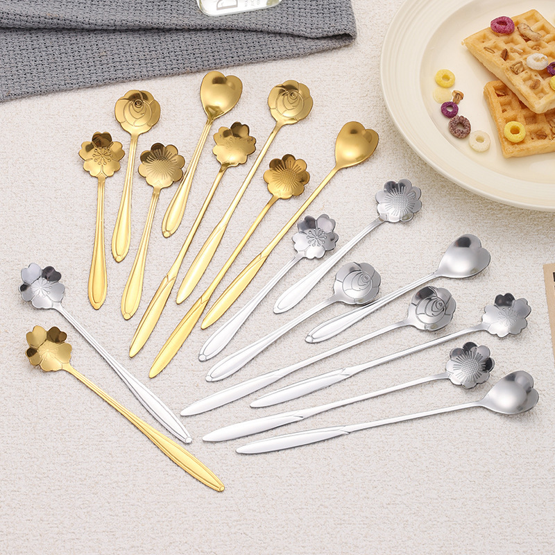 Stainless Steel Cherry Blossom Spoon with Long Handle, Trendy and Aesthetically Pleasing Petal-Shaped Coffee Spoon, Bird's Nest Spoon, Stirring Spoon, Creative Dessert Spoon Stainless Steel Cherry Blossom Spoon with Long Handle, Trendy and Aesthetically Pleasing Petal-Shaped Coffee Spoon, Bird's Nest Spoon, Stirring Spoon, Creative Dessert Spoon