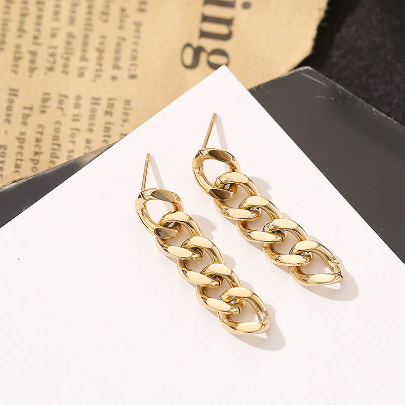 New titanium steel thick chain long womenu0027s simple earrings