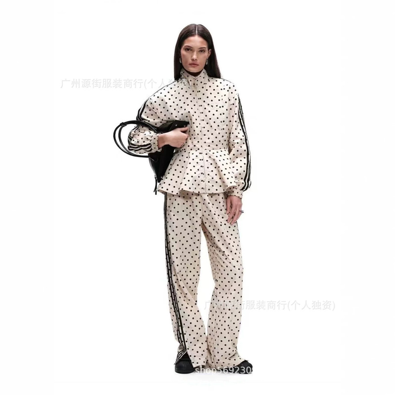 Cross-Border Collaboration with Asos: Polka Dot Set for Women, Stand-Collar Skirt-Style Trench Coat, Jacket, Sweatpants, Outerwear, Long Pants