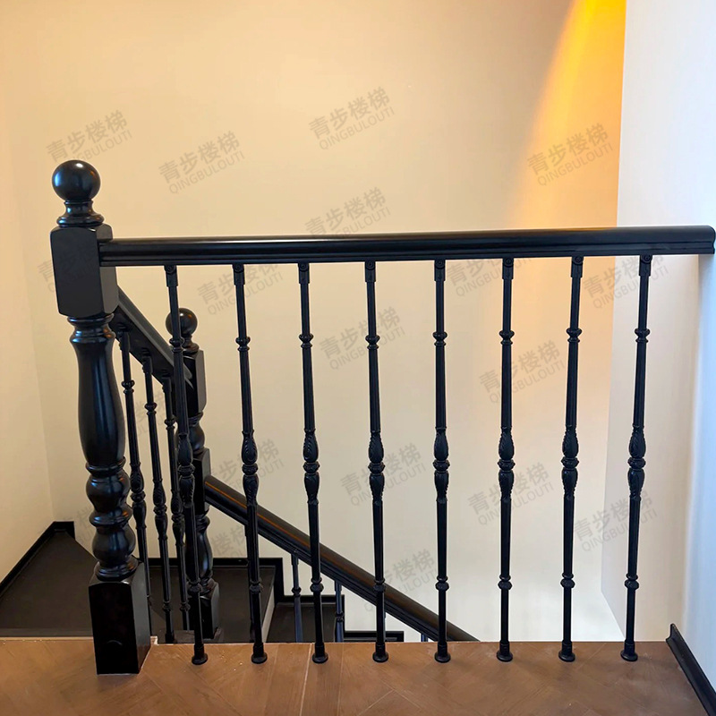 实木楼梯扶手现代简约轻奢风家用扶手铝艺立柱别墅室内楼梯护栏杆|undefined