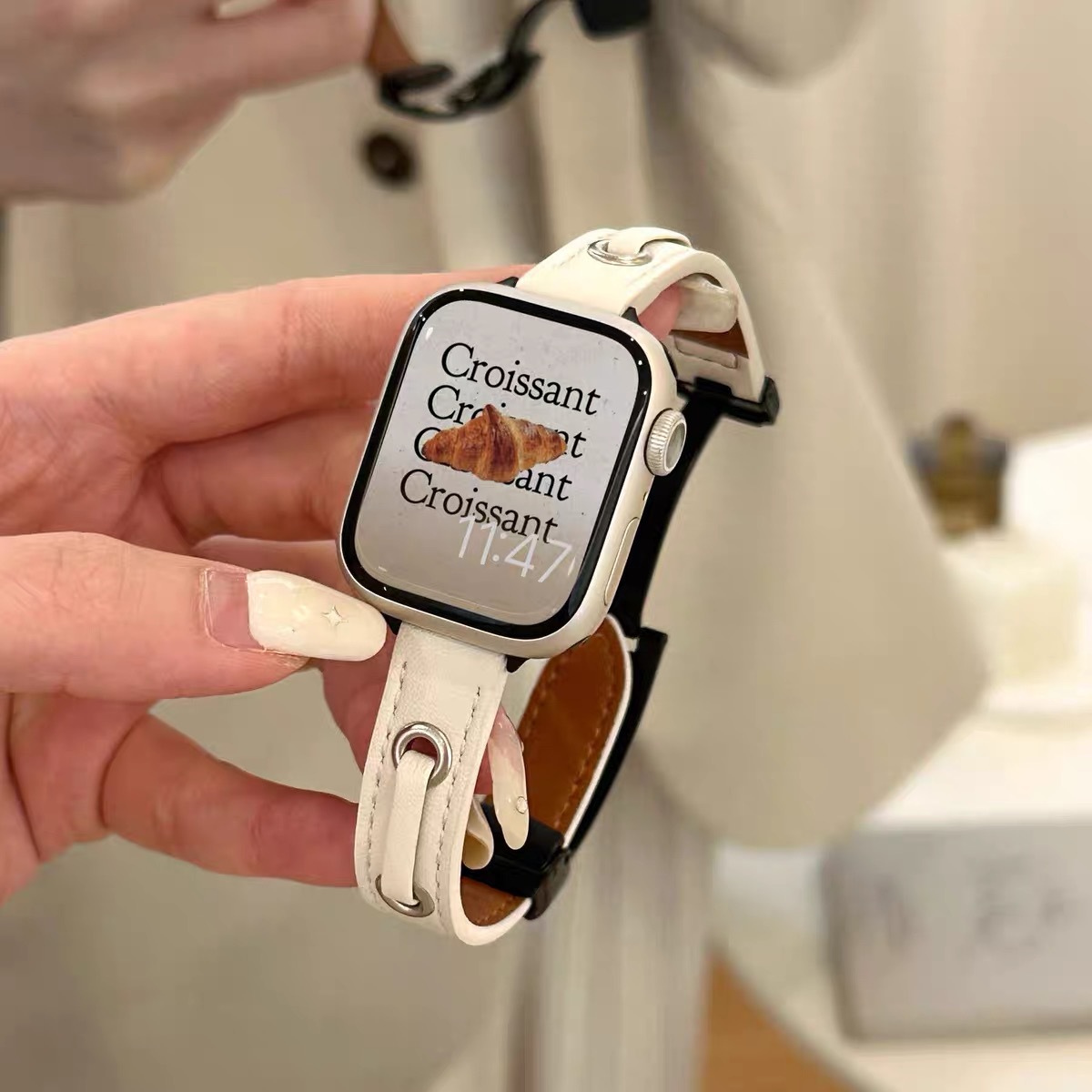 串皮蘋果手錶帶適用applewatchs9新款iwatch678se智能通用