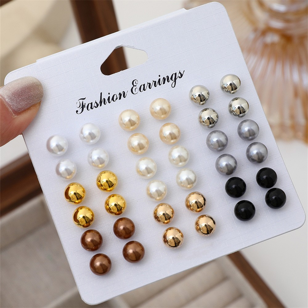Juego de aretes de perlas de zirconio multicolor – simple, versátil, nuevo producto transfronterizo