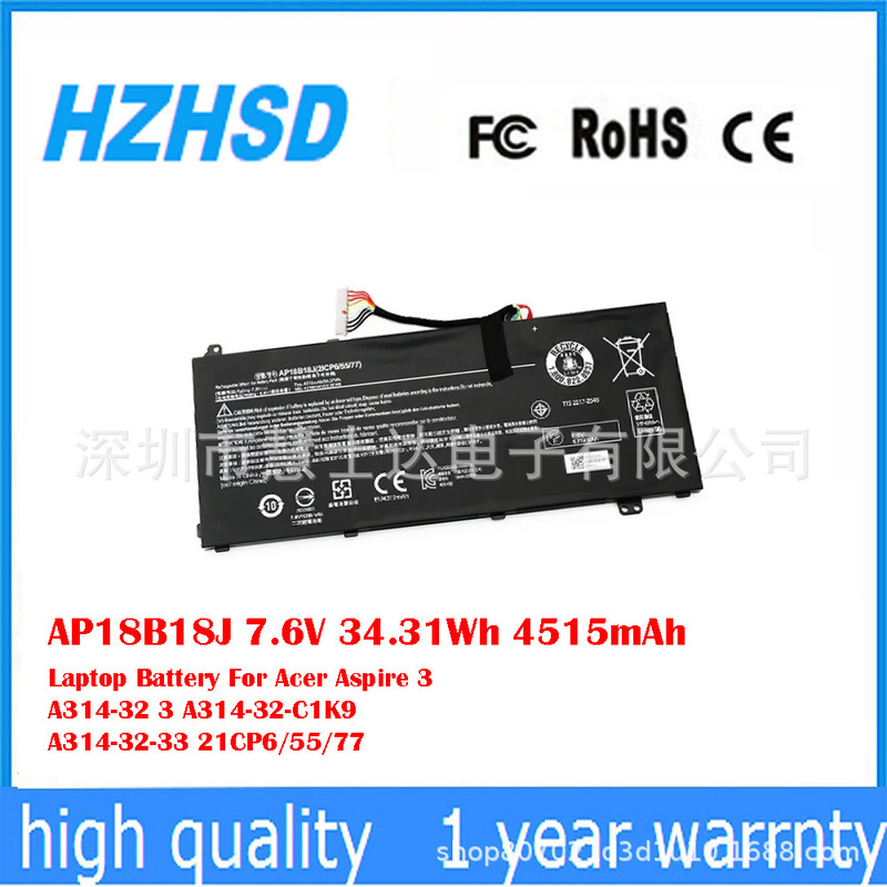Suitable for Acer Aspire A314-32 A314-32-C1K9 A314-32-33 Battery Ap18B18J