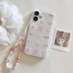 漫画のかわいいチェック柄の子猫 iPhone14/13 Apple 16/15PROMAX 携帯電話ケースに適した落下防止シンプル