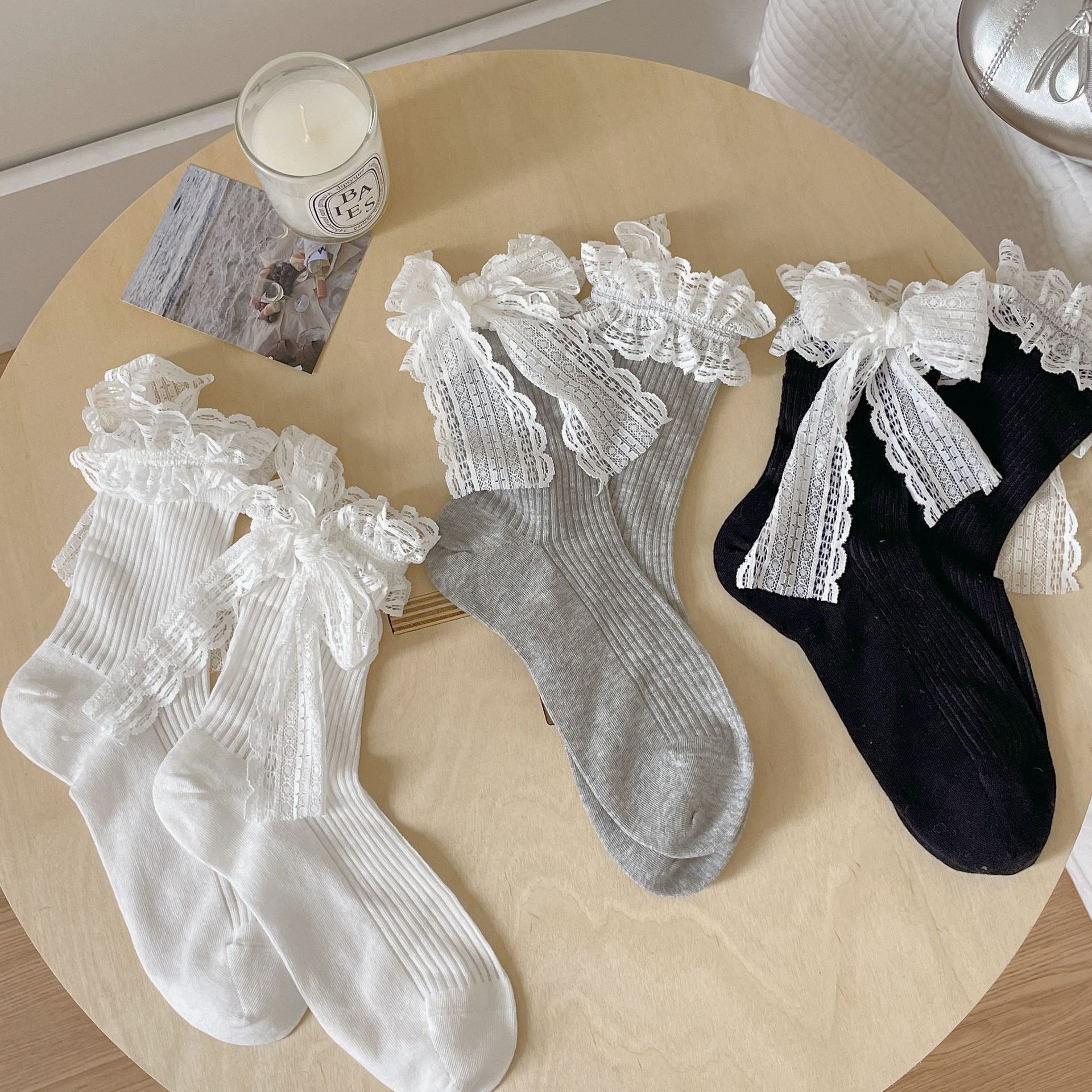 2026洛丽塔女士花边袜大蝴蝶结袜子日系jk制服系中筒袜大蕾丝花边