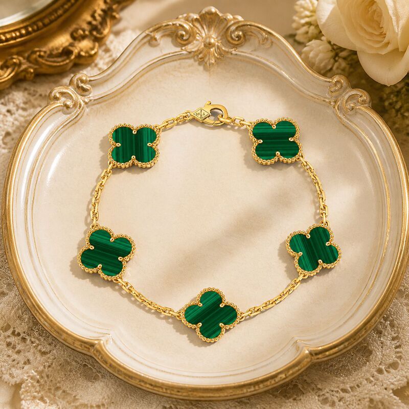 18K Gold Cnc Finely Carved Four-Leaf Clover Five-Flower Bracelet, Light Luxury Peacock Green Mother-Of-Pearl Four-Leaf Clover Couple's Bracelet, Cross-Border 18K Gold Cnc Finely Carved Four-Leaf Clover Five-Flower Bracelet, Light Luxury Peacock Green Mother-Of-Pearl Four-Leaf Clover Couple's Bracelet, Cross-Border