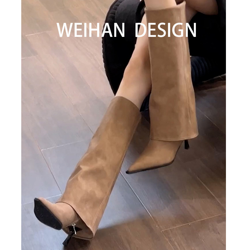Sheepskin Version! Pointed Toe Boots, Stiletto Heels for Women, No More Than Knee-Length Boots, High Heels, Slimming Look High-Top Western Cowboy Boots