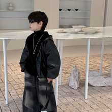 泰如2025冬季新品加绒加厚皮衣外套男童帅气连帽保暖百搭皮棉衣潮