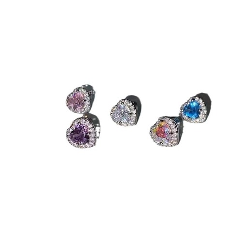 Diamond Heart Earrings, Light Luxury and High-End, Bone Stud Earrings with Cubic Zirconia, Titanium Steel, Flat Screw Ball, Allergy-Free, Women's Earrings Decorations