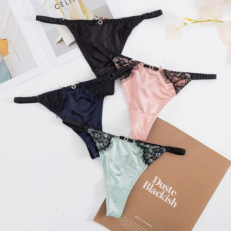 Ледяное шёлковое брифы Lace thong, без следов шва, T-образный стиль с низкой талией, One size