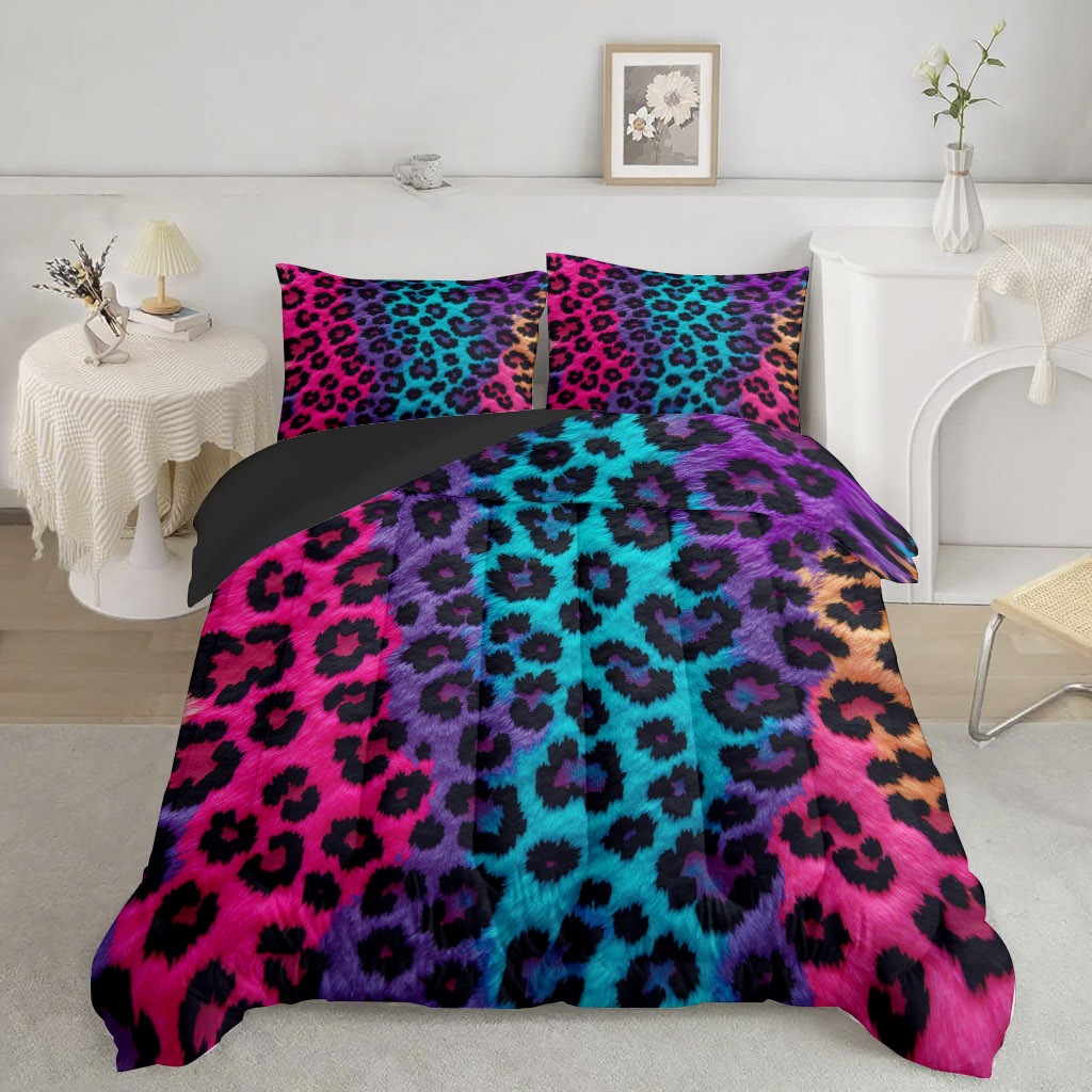 TEMU / JIT nuevo producto multicolor leopardo impresión digital HD 180gms edredón conjunto de ropa de cama