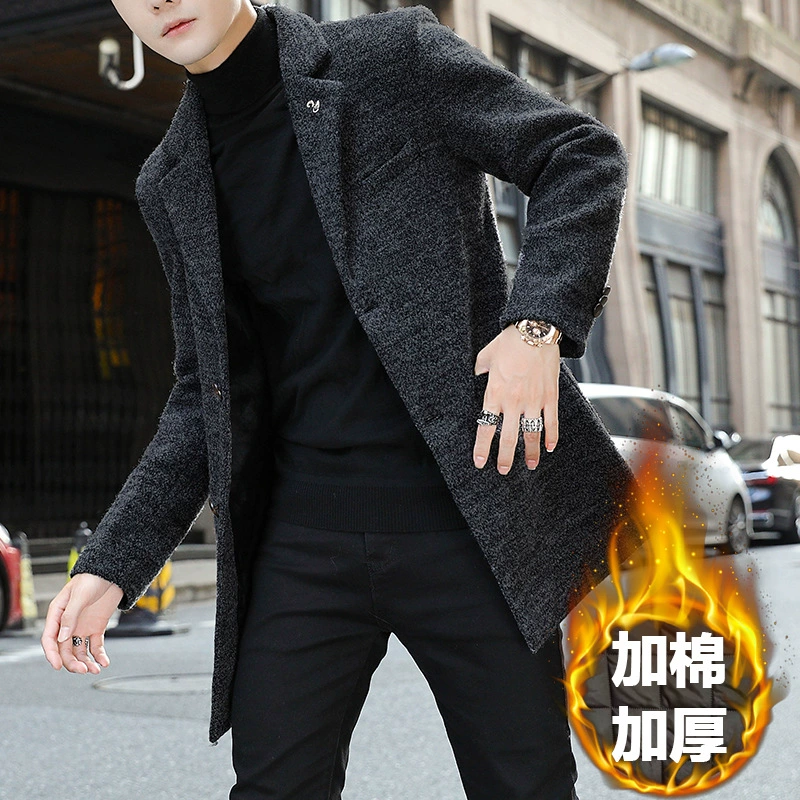 Трансграничное осенне-зимнее модное шерстяное пальто для внешней торговли, мужское хлопковое и утолщенное пальто в Корейском стиле, модное мужское шерстяное пальто