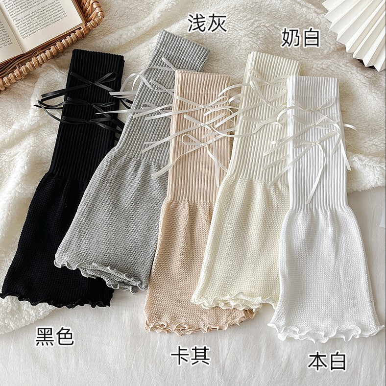 喇叭型春夏季薄款女款芭蕾蝴蝶结堆堆长筒灰色白色女生新款袜套|undefined