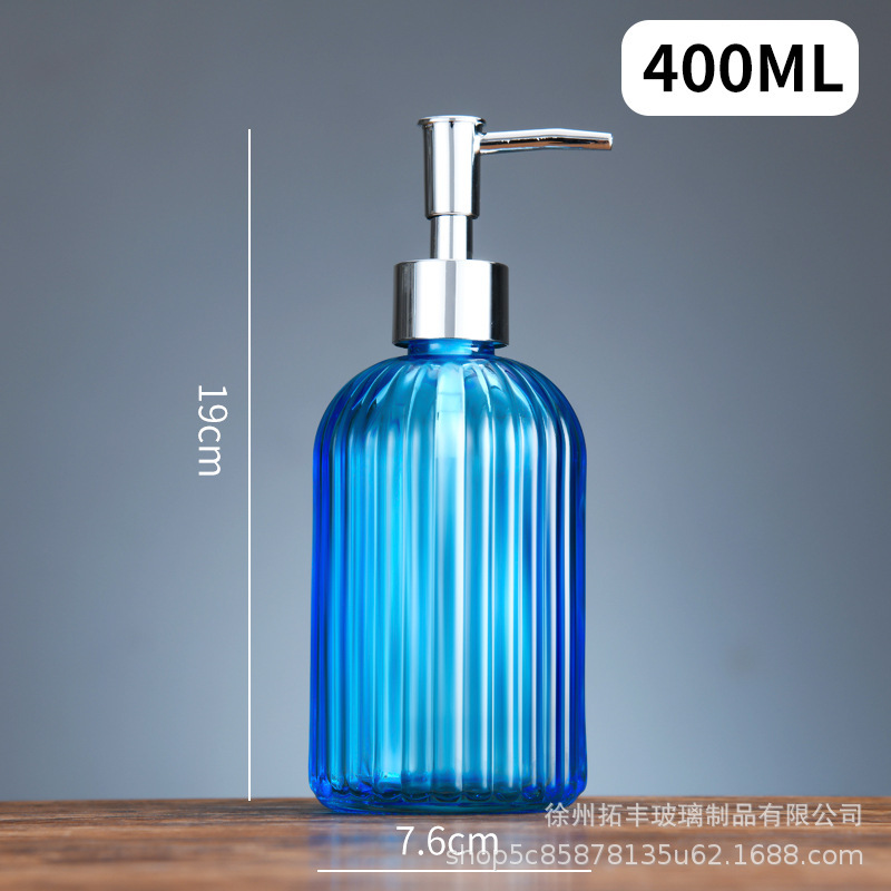 400ML; actualización (botella azul + cabeza de bomba plateada); vidrio