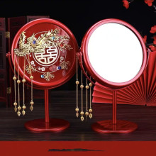 婚庆镜子用品结婚喜庆梳妆镜子新娘陪嫁红色镜子台式化妆镜中式镜