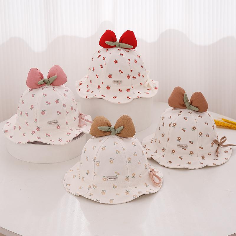 Sombrero de bebé de primavera y otoño delgado dulce arco sombrero de pescador para niñas mes pequeño sombrero ajustable de verano