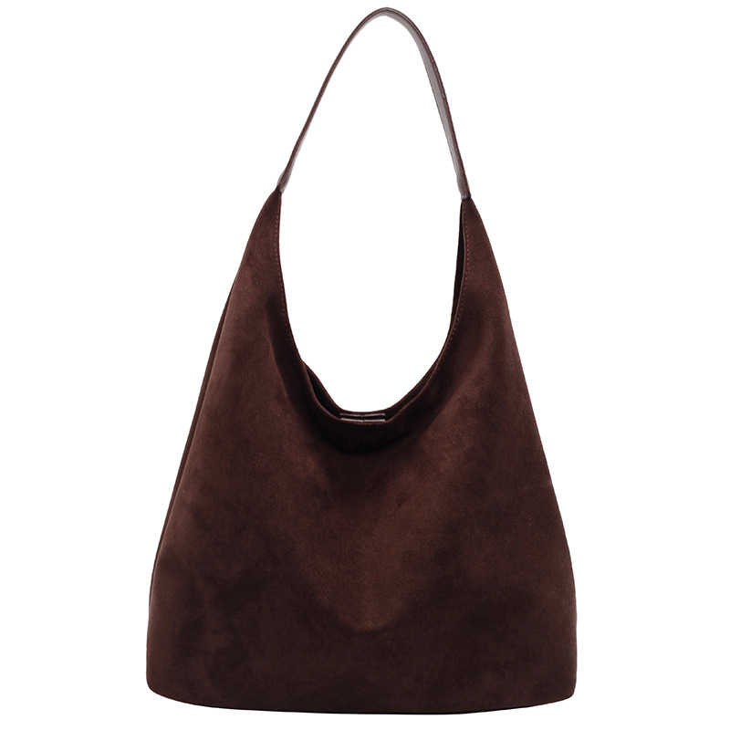 Vintage Soft Suede Faux-Leather Hobo Bag For Women 2024 New Autumn/Winter Trendy Large Capacity Shoulder Bucket Bag - Thumbnail 5
