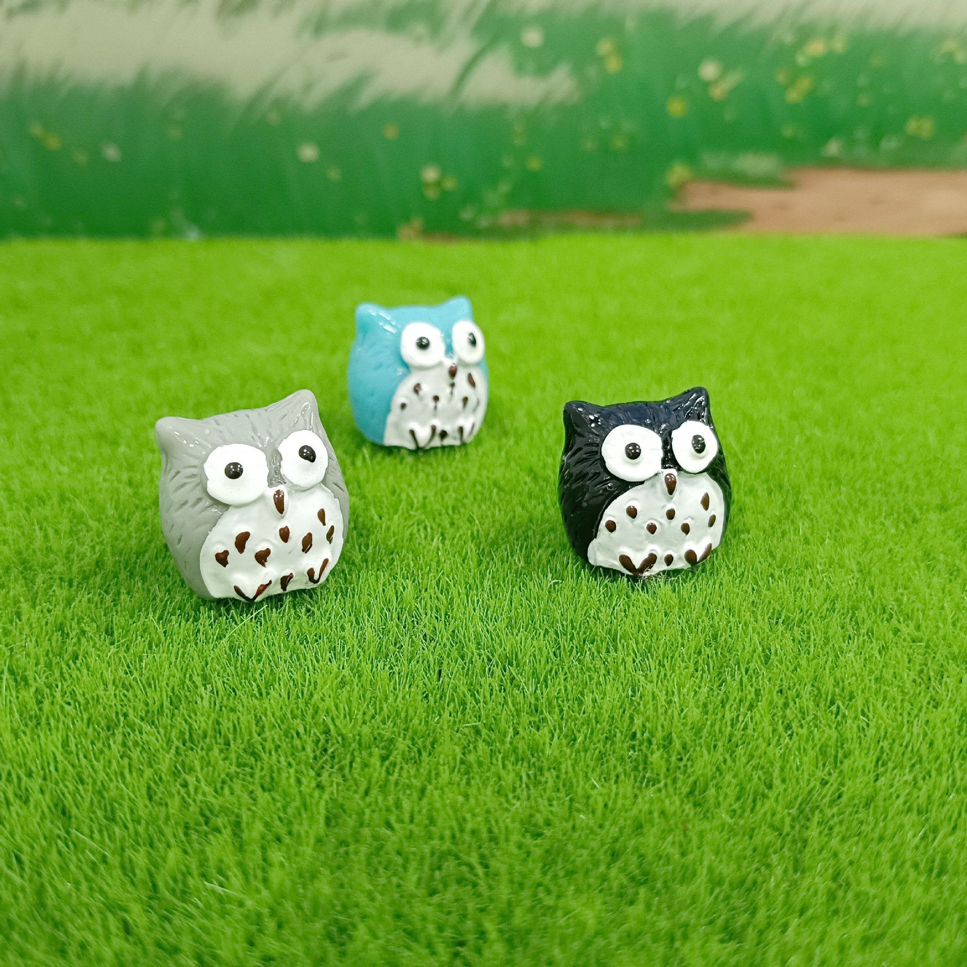 Montaje de bricolaje decoración de micro paisaje decoración joyería al por mayor musgo suculente pequeño animal adorno resina búho