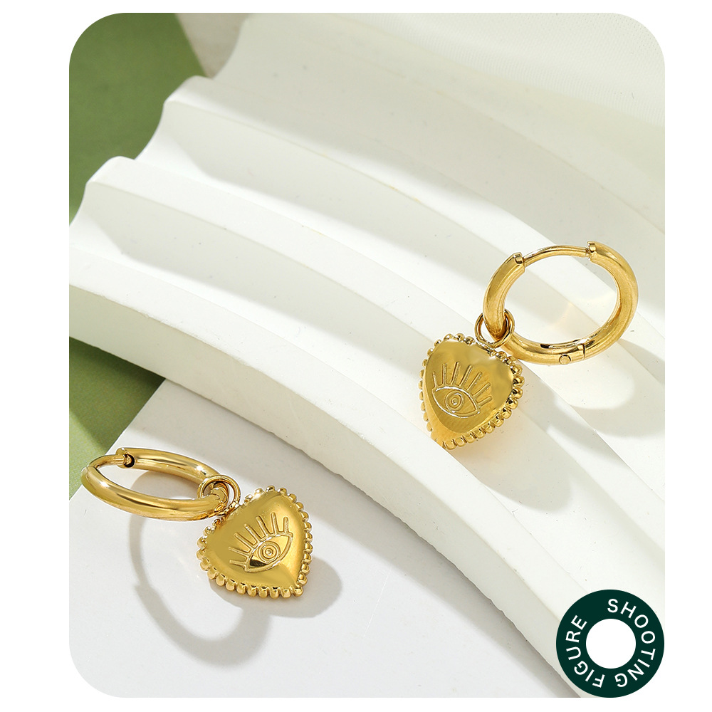 Daily Occasion 304 Stainless Steel Material Vacuum Plating Real Gold Plated Heart Shape 304 Stainless Steel Casual Retro Waterproof Non Tarnish Drop Earrings
