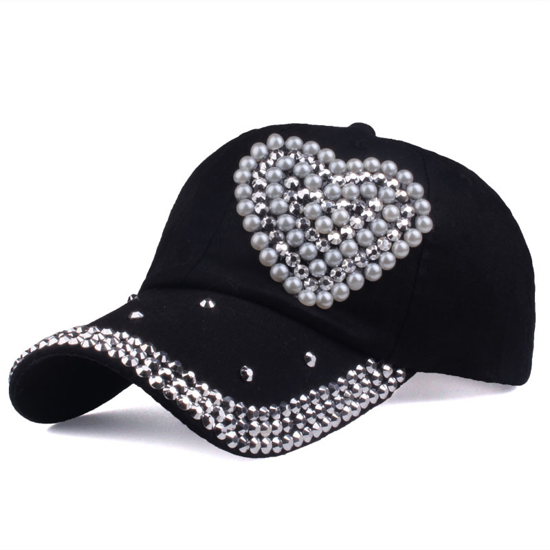 66g Weight Baseball Cap Hats Type Women's Fashion Heart Shape Rhinestone Pearl Baseball Cap