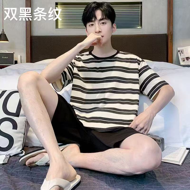 남성용 여름 반팔 반바지 잠옷 세트, 루즈핏 플러스 사이즈, 만화 캐릭터 캐주얼 한국 스타일, 외출복/홈웨어