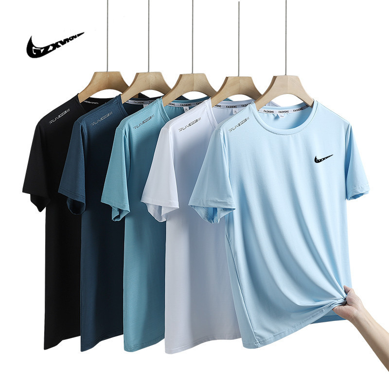 2026 Summer New Quick-Drying T-Shirt Men's Fitness Sports Short-Sleeved Men's Thin Loose Sports Ice Silk Breathable Shirt