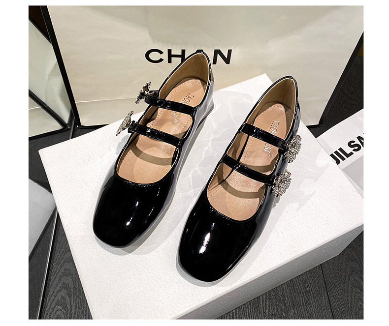 Giày Mary Jane cao gót mũi vuông đính đá hoa, gót thô 3–6 cm — Màu hồng nude, Màu đen chi tiết 24