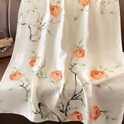 New Korean style sun protection silk scarf for women, thin scarf and shawl for summer wear, long oversized beach gauze print