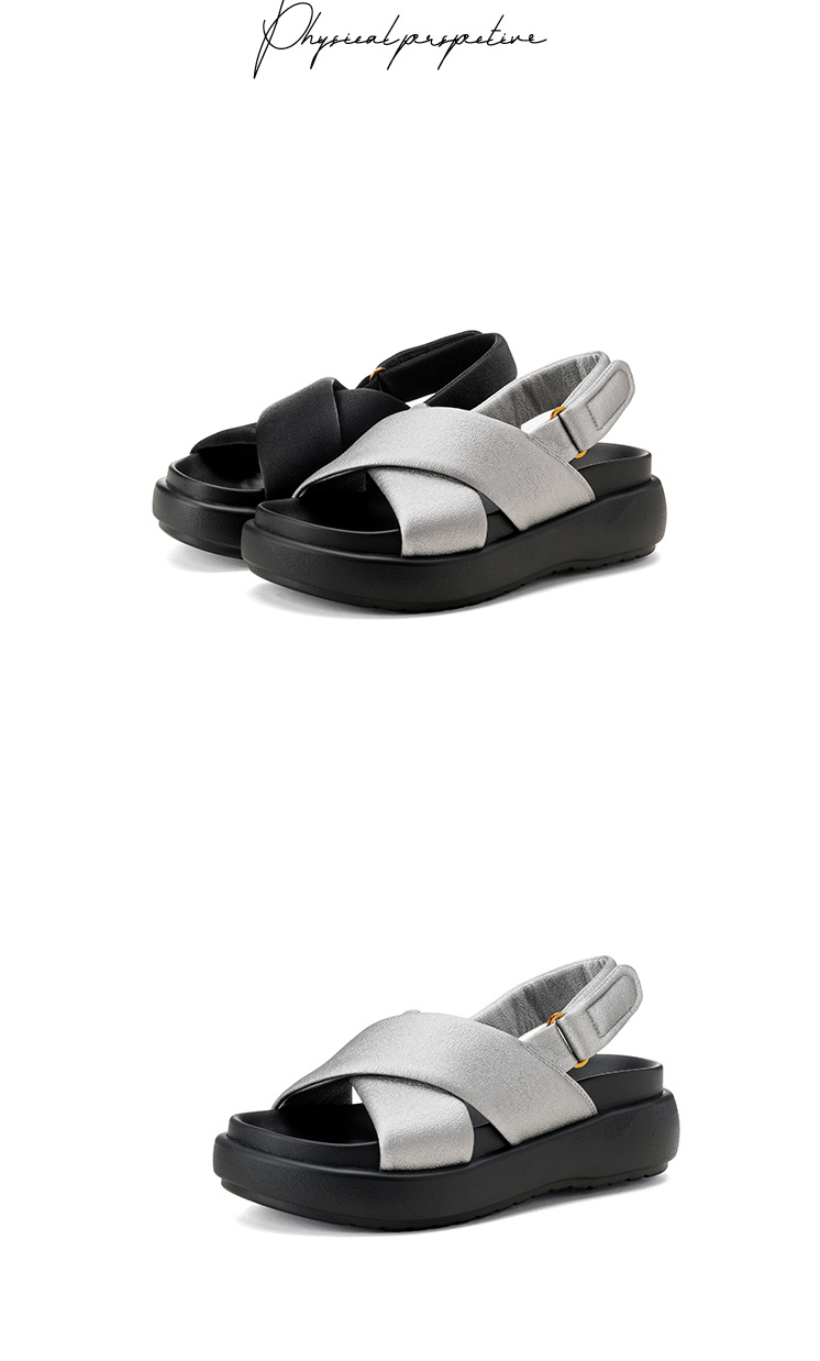Dép sandal nữ đế xuồng quai hậu mùa hè mới thời trang, thoải mái, đa năng, đế dày, tăng chiều cao, kiểu dáng mở mũi — đen, bạc chi tiết 14
