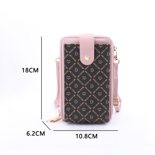 Double zipper mobile phone bag women's new diagonal large capacity single shoulder small shoulder bag vertical style contrasting color three-layer women's long wallet