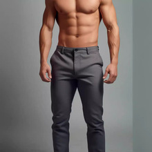 亚马逊外贸新款四季男式透气青年商务百搭棉紧身小脚休闲长裤批发