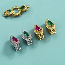 S925纯银电镀镶钻扣子红钻绿钻蛇头吊坠扣DIY水晶玛瑙翡翠项链扣