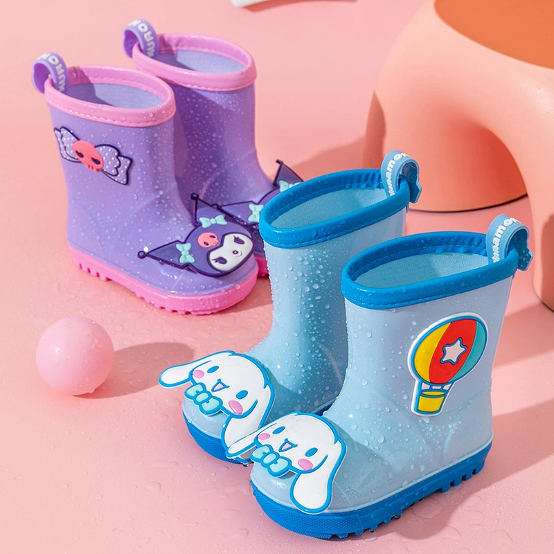 Детские резиновые сапоги Sanrio до середины икры, новые милые детские непромокаемые резиновые сапоги с героями мультфильмов, уличная Нескользящая износостойкая водонепроницаемая обувь для девочек