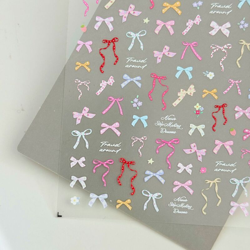 Colorful Bow Nail Stickers, Popular Flower Dopamine Nail Stickers, Wearable Nails, Pink Nail Decals