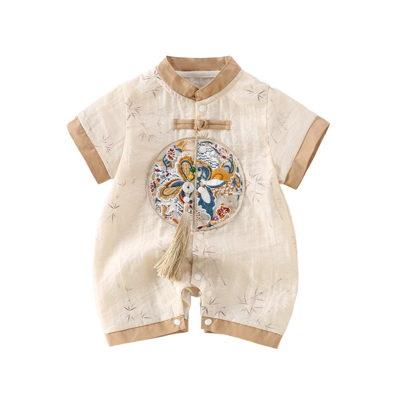 Children's summer dress for men and women girl's for new born, jacket, Chinese style, with embroidery, with short sleeve