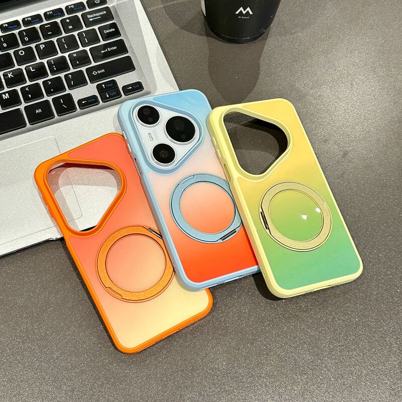 Suitable for Huawei Pura90PRO phone case, macaron gradient 360-degree rotating magnetic stand, MATE80 dual-color case