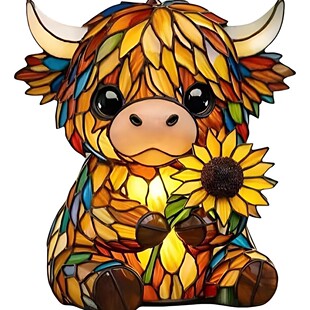���R�dHandcrafted Sunflower Highland Cow Lamp ���տ��ߵ�ţ��