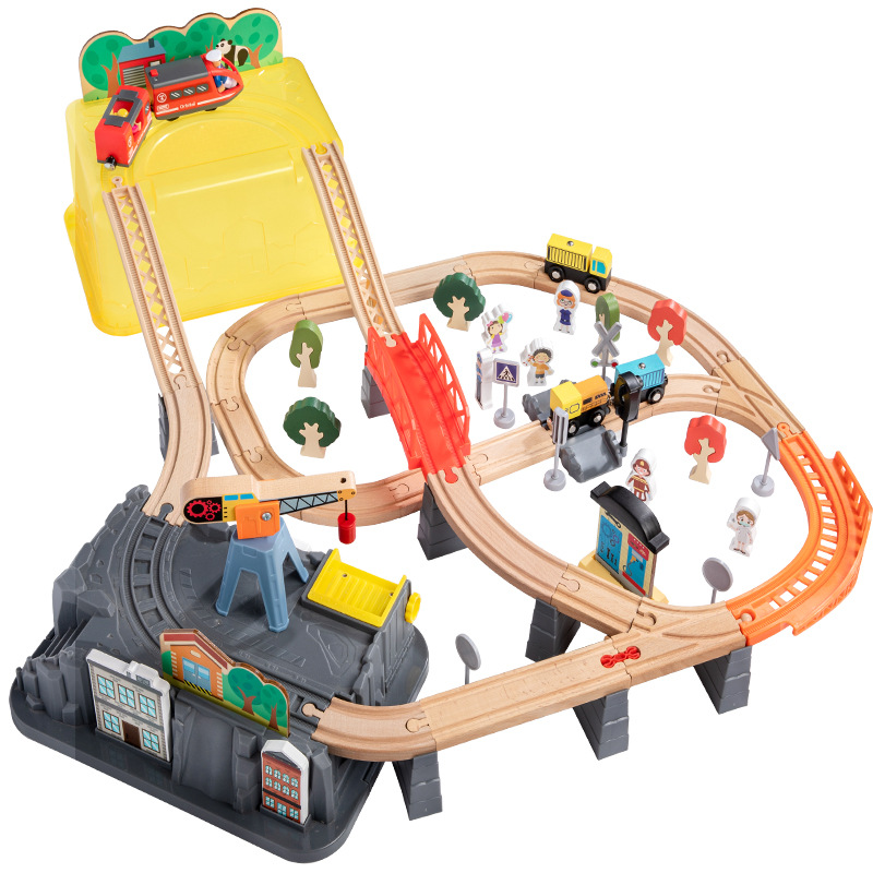 Pista de madera coche traje con 88 unidades de Tren Eléctrico traje pista de madera niños y niñas inteligencia Juguetes