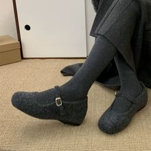 内增高新品毛毛鞋女冬外穿新款新品灰色呢子单鞋女厚底加绒棉鞋