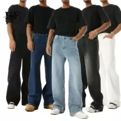 Ef Jeans |   Korean Style Loose Elastic Waist Straight Multi-Color Jeans Basic Style Versatile and Casual