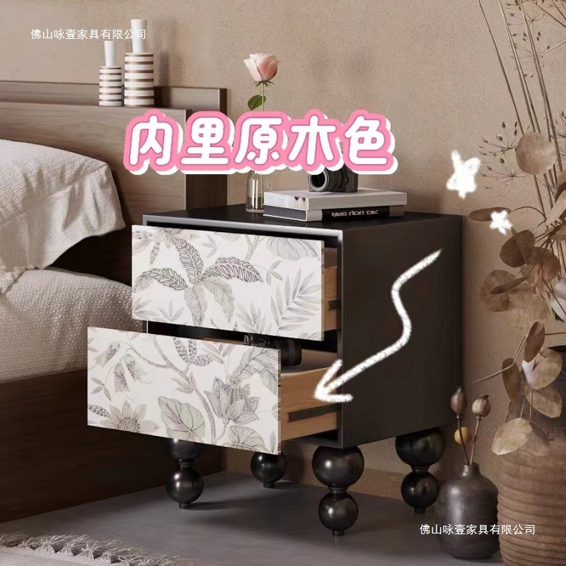 法式复古奶油风床头柜卧室家用床边柜房间抽屉柜多功能斗柜储物柜|undefined