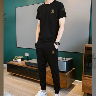 Summer Casual Suit Men's High-end New Fashion Brand Ice Silk Breathable Short-sleeved Two-piece Sportswear for Men
