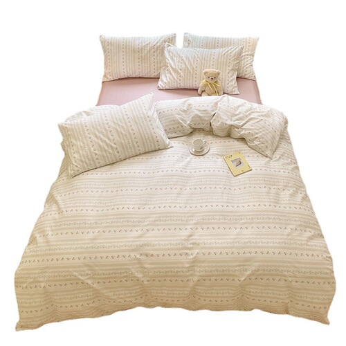 Ins style small fresh floral pure cotton four-piece set printed cotton four-season quilt cover bed sheet three-piece set bed sheet 4