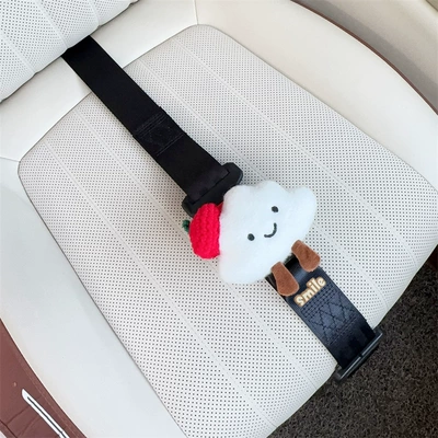 anti-belly strangulation, in-car support for late: Car seat belt - three-point-anti-strangling-safety-belt-black-with-white-cloud-and-red-beret