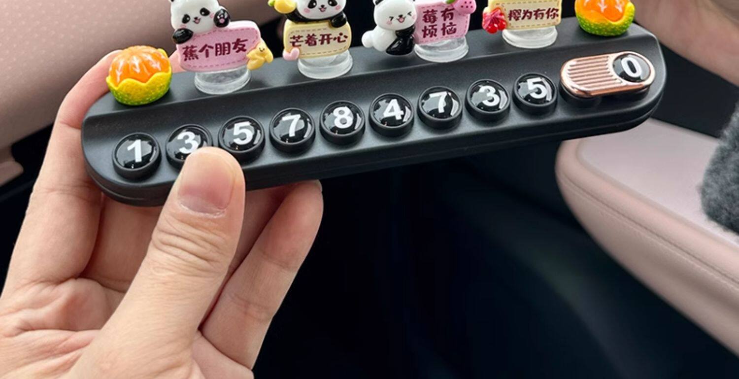 Temporary Parking Number Plate, Creative and Cute Panda Car Phone Number Plate, Car Interior Decoration, Moving Car Ornament