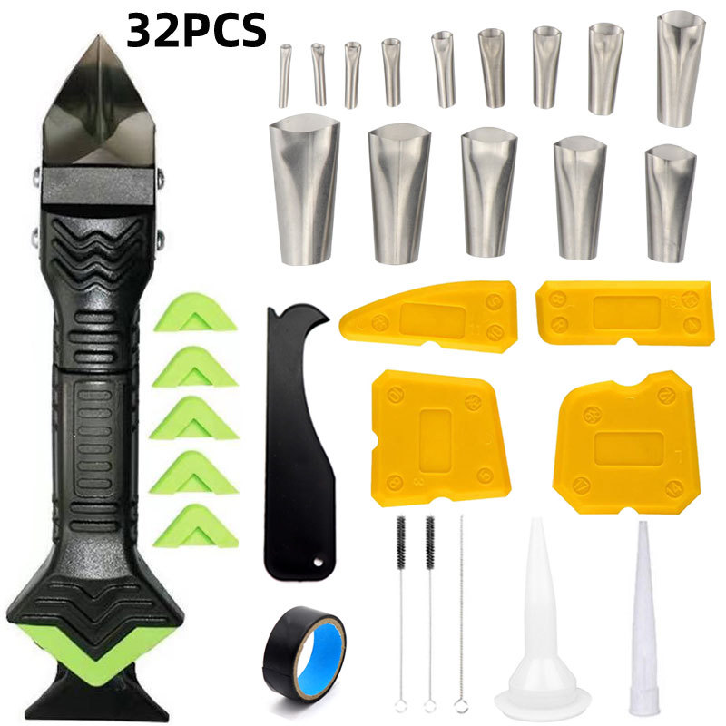 跨境32件套3合一金属刮刀美缝喷嘴填缝工具密封胶修整密封刮板