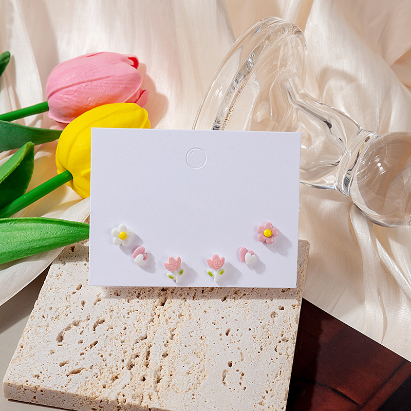 Spring And Summer Tulip Flower Stud Earrings Three-piece Suit display picture 2