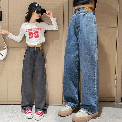 2024 New Arrival Children's Denim Pants for Foreign Trade, Mid-to-Large Size, Spring/Autumn Style Wide-Leg Pants, Korean-Style Casual Trousers, Long Pants